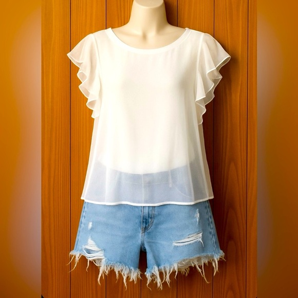 ZARA Woman beautiful Coquette Romantic White Flutter Sleeve Blouse Ruffle Sleeve - Picture 1 of 6